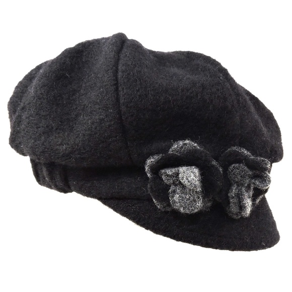 CREATIVA 🇮🇹 WOMEN'S BLACK WOOL WINTER NEWSBOY HAT - Picture 1 of 3